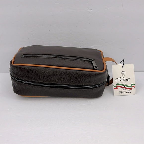 MASSEI, GENUINE LEATHER, MADE IN ITALY, MEN’S TOILETRY BAG,HAND MADE BROWN & TAN - Picture 8 of 16
